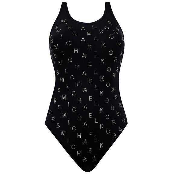 NWT MICHAEL Michael Kors black gold monogram logo swimsuit, 14 - Picture 8 of 10